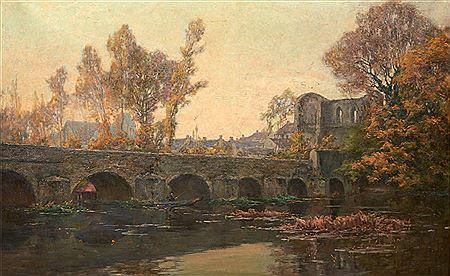 Le pêcheur au bas du pont de Grez-sur-Loing et de la tour de Gane