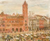 Marktplatz in Basel mit Rathaus 1954