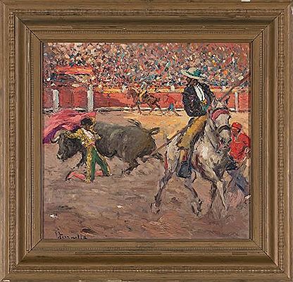 Bullfighting scene by Joaquin Terruella Matilla - Auction record, sale price, and art valuation. Compare with similar artists and explore comparable artworks.