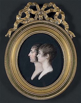 Double portrait d'un frère et sa sœur en profils, vers la gauche