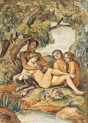 Faun and nymphs