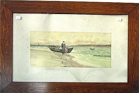 Beach scene with fisherman and daughter by Edward Harvey - Auction record, sale price, and art valuation. Compare with similar artists and explore comparable artworks.