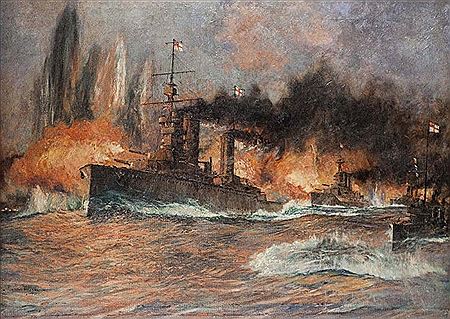 Admiral Beatty’s Flagship H.M.S. ‘Lion’ leading the Battlecruiser Squadron into action at the Battle of Jutland 31st May, 1916