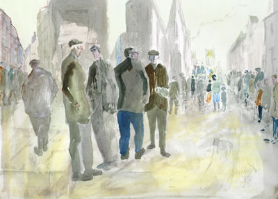 Sample artwork by John Thompson (1924 - 2011), known for modernist portrait, figures in groups, village scenes and floral still-life painting, teaching - View similar artists and auction records