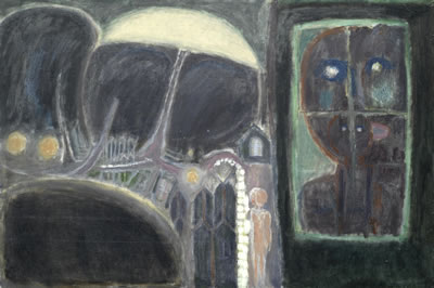 Figures in townscape at night