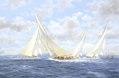 Westward and Yankee leading the fleet with Britannia and Shamrock V astern; and A J-class Regatta, 1932 (2)