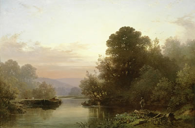 Fisherman in a river landscape