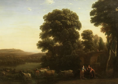 A pastoral landscape with a shepherd and shepherdess