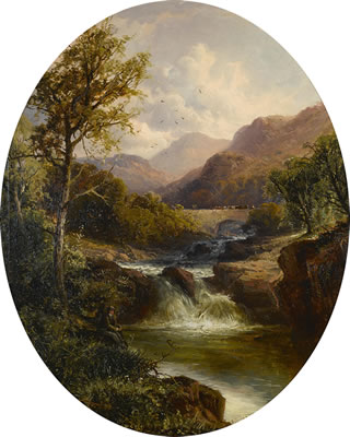 On the Greta. Nr. Keswick. Cumberland; Verdant landscape by a river fall (a pair)