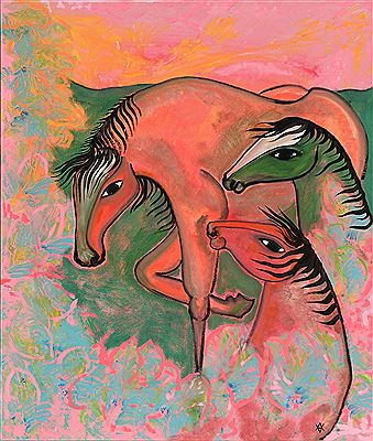 "Det Rosa Lands Heste" by Vibeke Alfelt - Auction record, sale price, and art valuation. Compare with similar artists and explore comparable artworks.