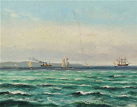 Seascape with numerous sailing and motor boats by Oscar Paulsen - Auction record, sale price, and art valuation. Compare with similar artists and explore comparable artworks.