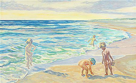 Children playing in the shallows a hot summer day