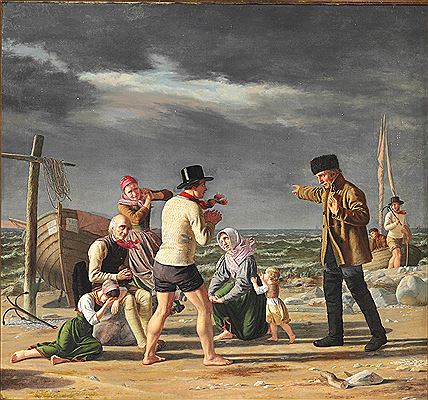 "A fisherman returning brings news about his friend's wreck".