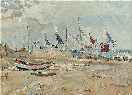 Fishing boats at Thorup strand. by Aksel Moller - Auction record, sale price, and art valuation. Compare with similar artists and explore comparable artworks.