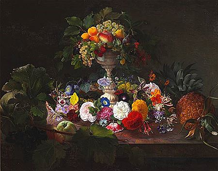 Still life with fruit and foliage in a centrepiece on a sill with flowers and fruits. by Carl Vilhelm Balsgaard - Auction record, sale price, and art valuation. Compare with similar artists and explore comparable artworks.