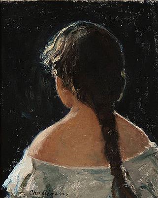 A woman seen from the back.