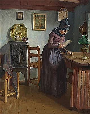 Interior with Fano woman reading a letter.