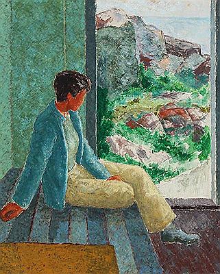 Sitting boy contemplates the landscape. by Helge Jensen - Auction record, sale price, and art valuation. Compare with similar artists and explore comparable artworks.