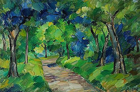 Forest scenery with road. by Peter Nicolaisen - Auction record, sale price, and art valuation. Compare with similar artists and explore comparable artworks.