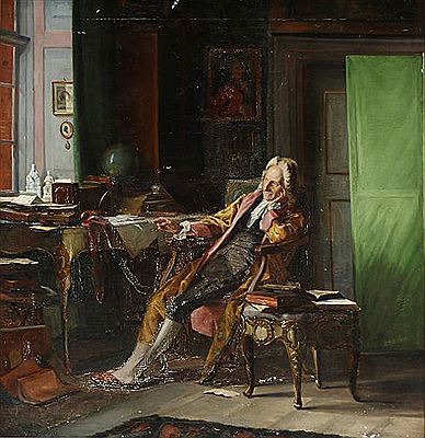 The Danish author Ludvig Holberg at his desk