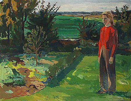 A young girl in a garden.