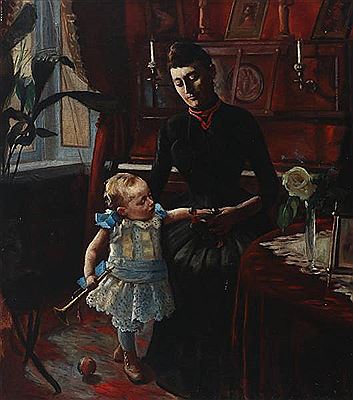 Portrait of a mother and daughter at play. by Knud Christian Soeborg - Auction record, sale price, and art valuation. Compare with similar artists and explore comparable artworks.