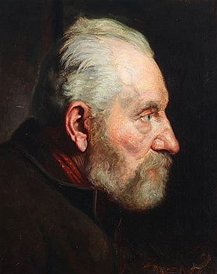 Portrait of an elderly gentleman seated en face to the right. by Ole Olsen - Auction record, sale price, and art valuation. Compare with similar artists and explore comparable artworks.