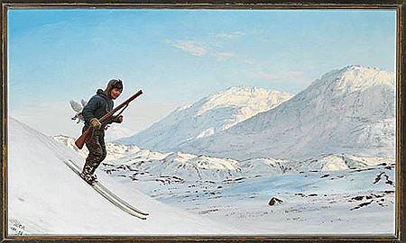 Sunny summer day in Greenland with a young grouse hunter