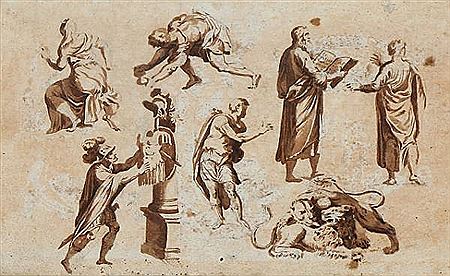 Seven figure- and animalsketches on one sheet. by Carl Probsthayn - Auction record, sale price, and art valuation. Compare with similar artists and explore comparable artworks.