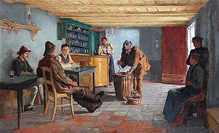 Tavern scene with eel fisherman
