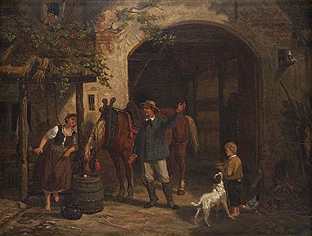 Gelukkig gezelschap bij paardenstal