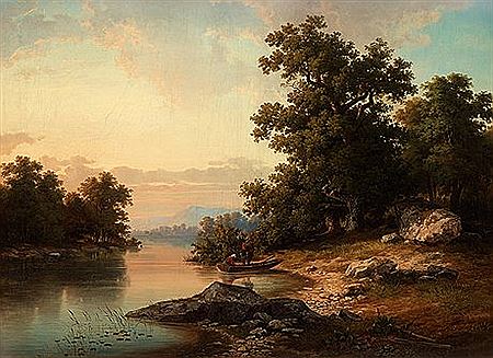 Riverlandscape with figures