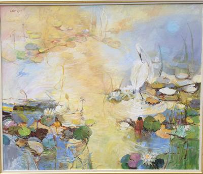 "Dawn Pond with Snowy Egret"