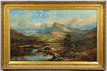 Landscape with lake scene and mountain range in background by Clarence Henry Roe - Auction record, sale price, and art valuation. Compare with similar artists and explore comparable artworks.