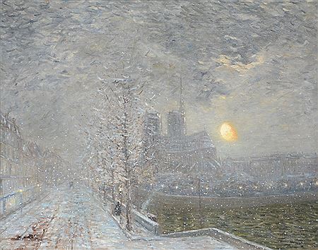 The cathedral of Notre Dame in Paris on a winter night