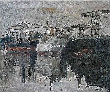 Vrachtboten in de haven by Piet Boelens - Auction record, sale price, and art valuation. Compare with similar artists and explore comparable artworks.
