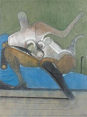 Figure sur un canapé bleu