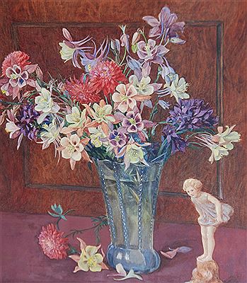 Still life with vase of flowers and china figurine by Enoch Fairhurst - Auction record, sale price, and art valuation. Compare with similar artists and explore comparable artworks.