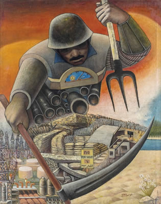 Sample artwork by Hamed Owais (1919 - 2011), known for modernist painting with abundance of color and sunshine - View similar artists and auction records