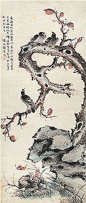 BIRDS AND RED LEAVES