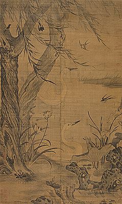 GEESE WITH LOTUS