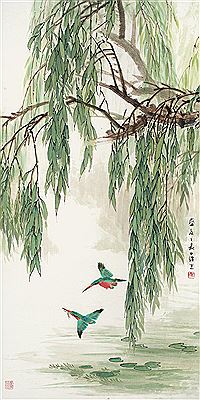 BIRDS AND WEEPING WILLOW