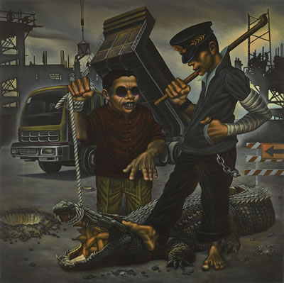 Sample artwork by Leslie Chavez (Born 1978), known for contemporary art, satirical works - View similar artists and auction records