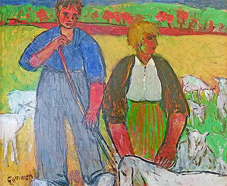 Young couple with sheep and goats