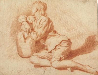 Study of a seated boy leaning on a flagon