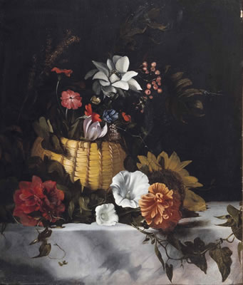 A BASKET OF FLOWERS ON A MARBLE LEDGE by Dirck De Bray - Auction record, sale price, and art valuation. Compare with similar artists and explore comparable artworks.