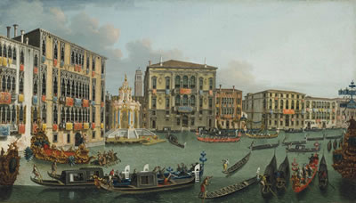 THE REGATTA ON THE GRAND CANAL, VENICE, LOOKING TOWARDS THE PALAZZO FOSCARI AND PALAZZO BALBI