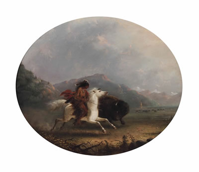 PAWNEE RUNNING A BUFFALO