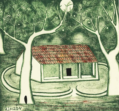Untitled (House Under the Moon) by N N Rimzon - Auction record, sale price, and art valuation. Compare with similar artists and explore comparable artworks.