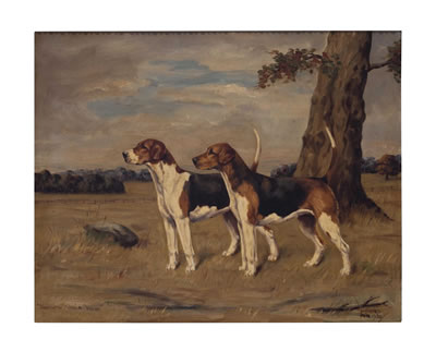 A Couple of Shelburne Foxhounds, Alma and Vision